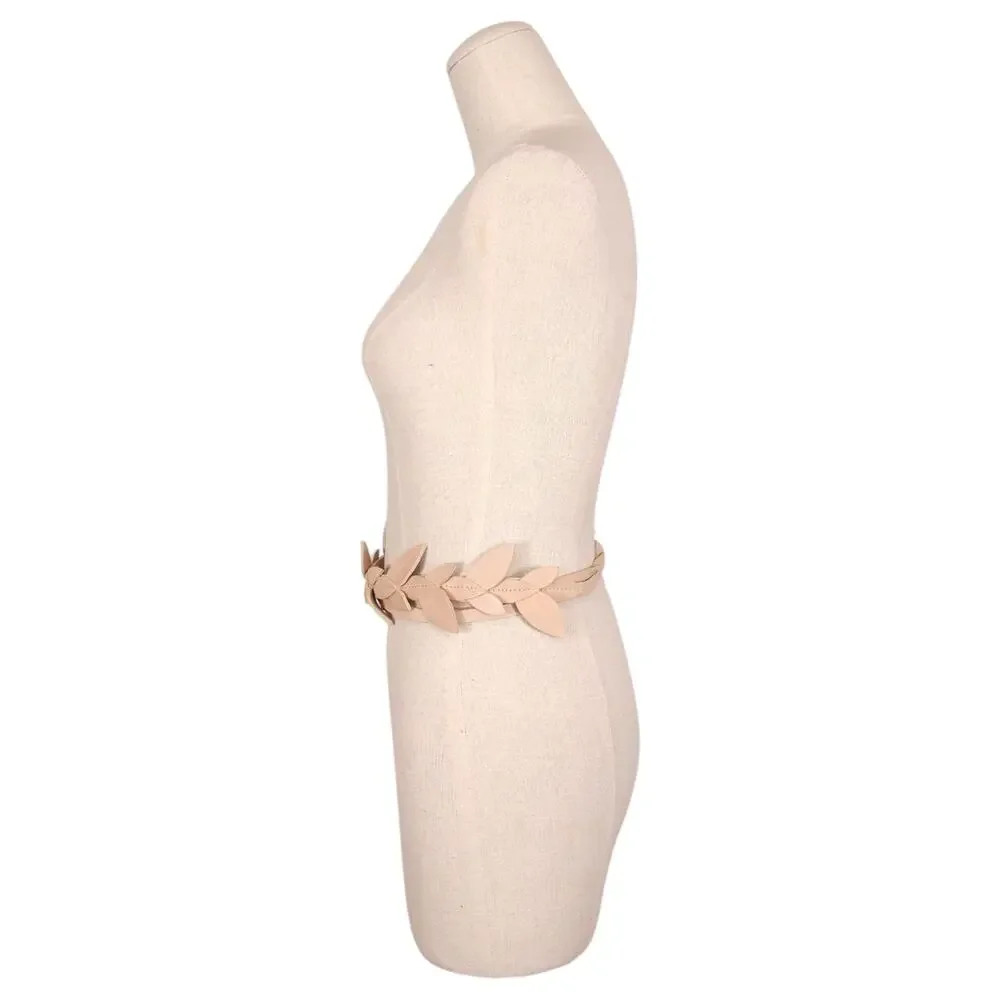 ADA Wrap Belt Anthropologie Beige Leather Leaves